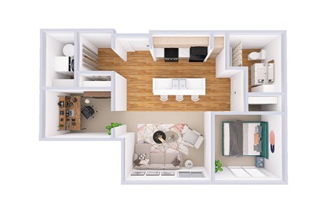 Floor plan for 2 beds, 1 bath, 801 sqft